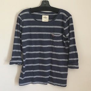 Hollister Blue and White Striped 3/4 Sleeve Top